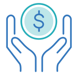Two hands on each side of a bubble containing the dollar symbol